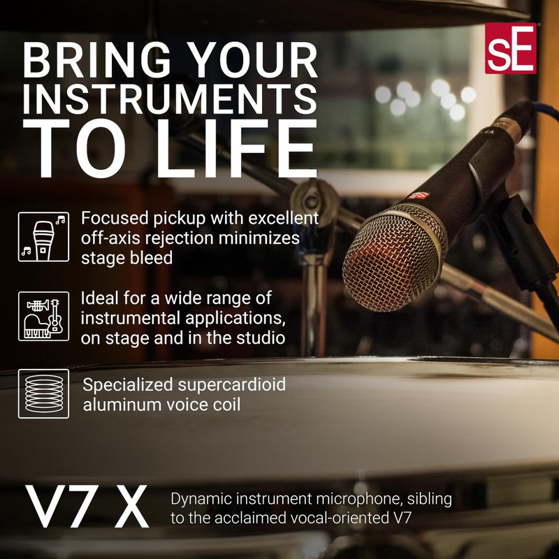 SE ELECTRONICS V7 X Dynamic Instrument Microphone for Live Performances & Instrument Recording in The Studio - Dynamic Microphone with Supercardioid Aluminum Voice Coil for Huge Gain Before Feedback - Image 1